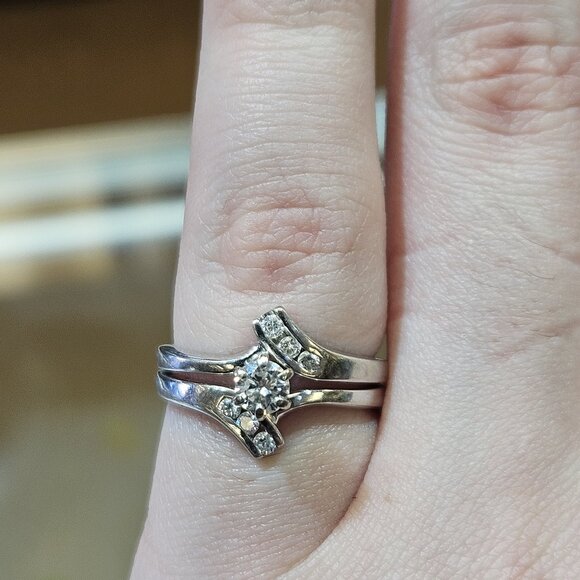 14K White Gold Diamond Bypass Engagement Wedding Ring Set 4.3 Grams Size 5.5
